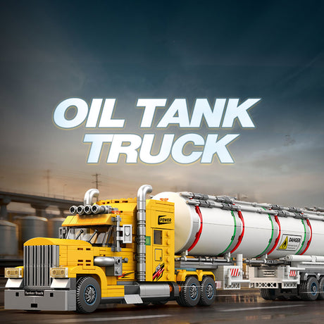 Classic North American Tanker Truck Building Block Set, Long-Nose Tractor with Tank Trailer, Movable Components and Detailed Mechanical Design, Display Construction Kit (1119PCS) - cubertime