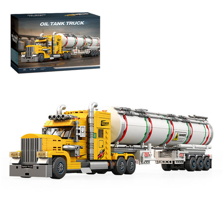 Classic North American Tanker Truck Building Block Set, Long-Nose Tractor with Tank Trailer, Movable Components and Detailed Mechanical Design, Display Construction Kit (1119PCS) - cubertime