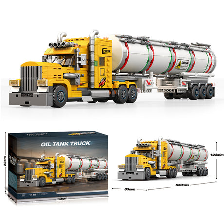 Classic North American Tanker Truck Building Block Set, Long-Nose Tractor with Tank Trailer, Movable Components and Detailed Mechanical Design, Display Construction Kit (1119PCS) - cubertime
