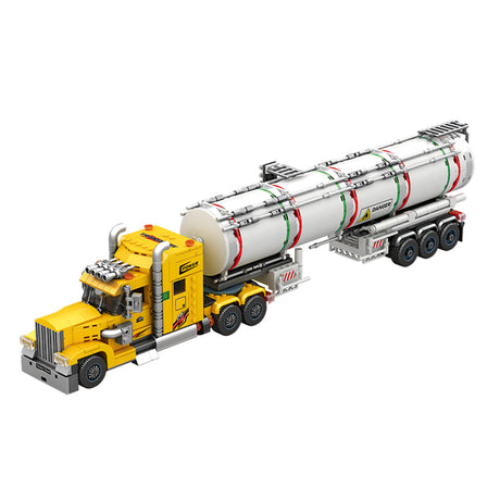 Classic North American Tanker Truck Building Block Set, Long-Nose Tractor with Tank Trailer, Movable Components and Detailed Mechanical Design, Display Construction Kit (1119PCS) - cubertime