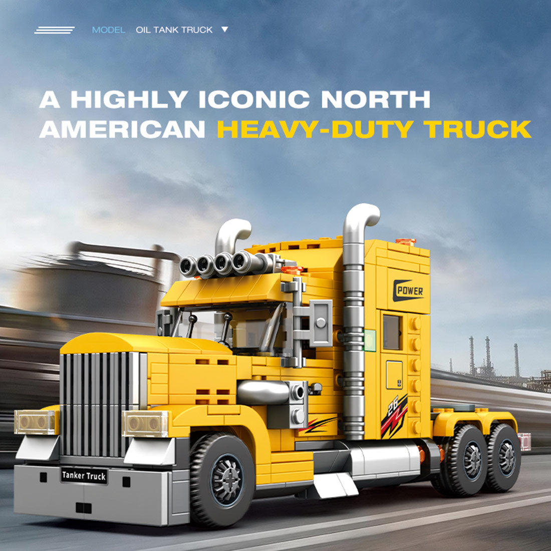 Classic North American Tanker Truck Building Block Set, Long-Nose Tractor with Tank Trailer, Movable Components and Detailed Mechanical Design, Display Construction Kit (1119PCS) - cubertime