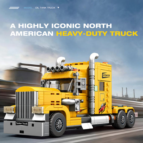 Classic North American Tanker Truck Building Block Set, Long-Nose Tractor with Tank Trailer, Movable Components and Detailed Mechanical Design, Display Construction Kit (1119PCS) - cubertime