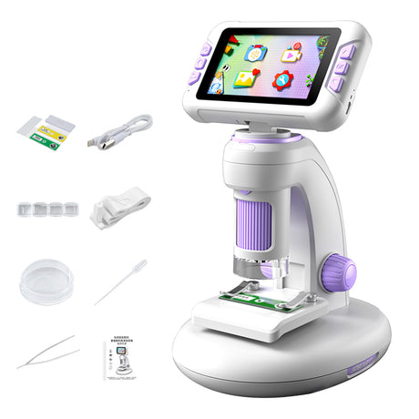 DIY Assembly Digital Microscope, STEM Science Microscope for Nature Exploration (Blue/Green/Gray/Purple)