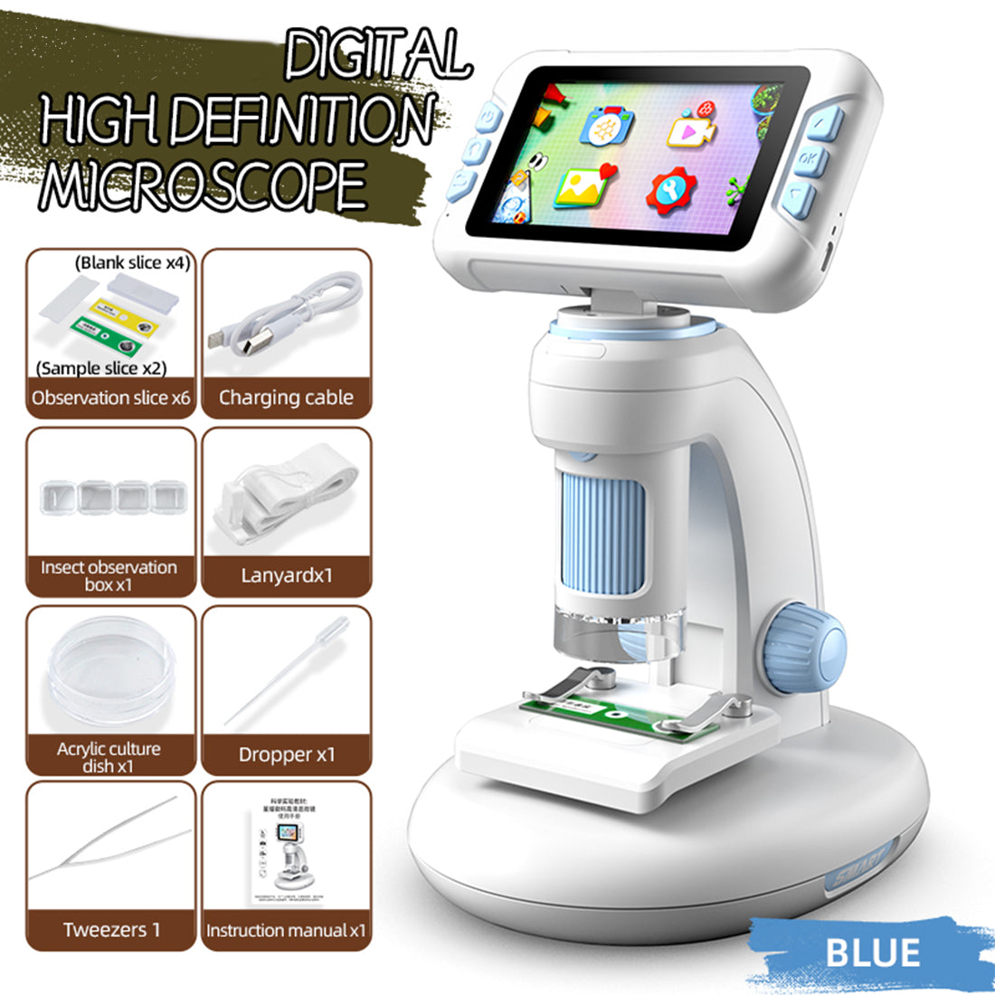 DIY Assembly Digital Microscope, STEM Science Microscope for Nature Exploration (Blue/Green/Gray/Purple)