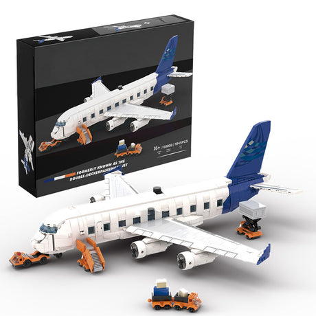 Double-Deck Wide-Body Passenger Airliner MOC Building Blocks Model Kit with Boarding Stairs & Baggage Cart, Airport Aircraft Display Set (1945+PCS) - cubertime