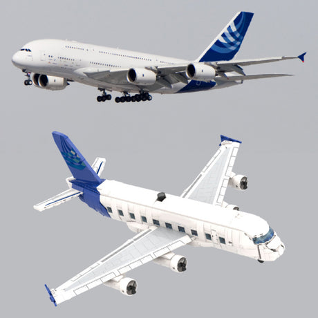 Double-Deck Wide-Body Passenger Airliner MOC Building Blocks Model Kit with Boarding Stairs & Baggage Cart, Airport Aircraft Display Set (1945+PCS) - cubertime