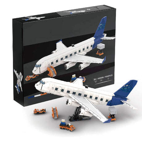 Double-Deck Wide-Body Passenger Airliner MOC Building Blocks Model Kit with Boarding Stairs & Baggage Cart, Airport Aircraft Display Set (1945+PCS) - cubertime