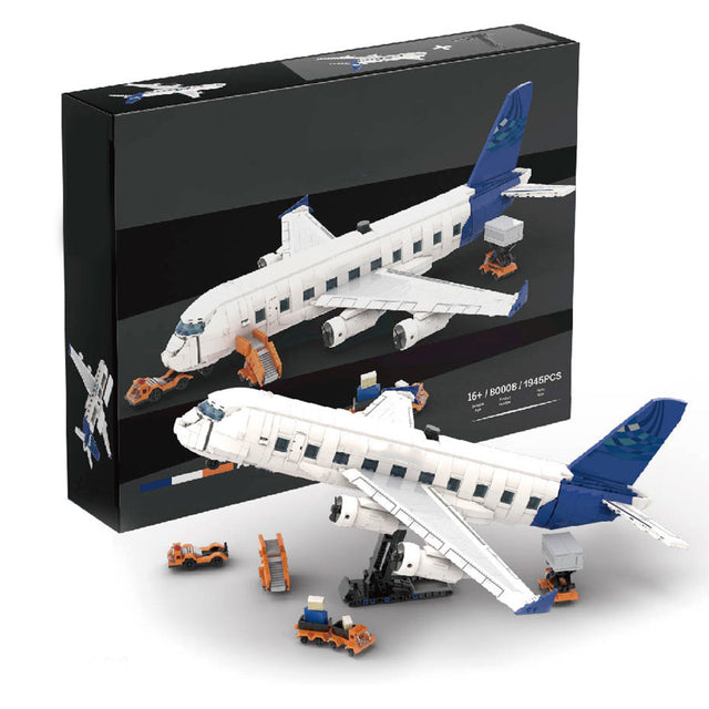 Double-Deck Wide-Body Passenger Airliner MOC Building Blocks Model Kit with Boarding Stairs & Baggage Cart, Airport Aircraft Display Set (1945+PCS) - cubertime