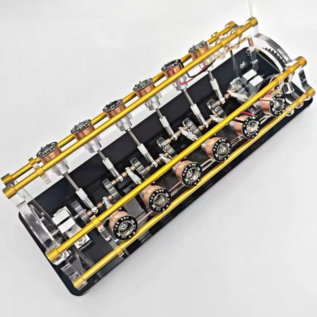 Electromagnetic Engine Model, V12 Multi Cylinder Electromagnet Motor with Transparent Acrylic Structure, V-Type Engine Display for Physics Teaching and Mechanical Desktop Decoration - CUBERTIME
