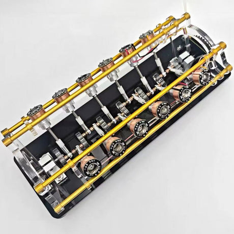 Electromagnetic Engine Model, V12 Multi Cylinder Electromagnet Motor with Transparent Acrylic Structure, V-Type Engine Display for Physics Teaching and Mechanical Desktop Decoration - CUBERTIME