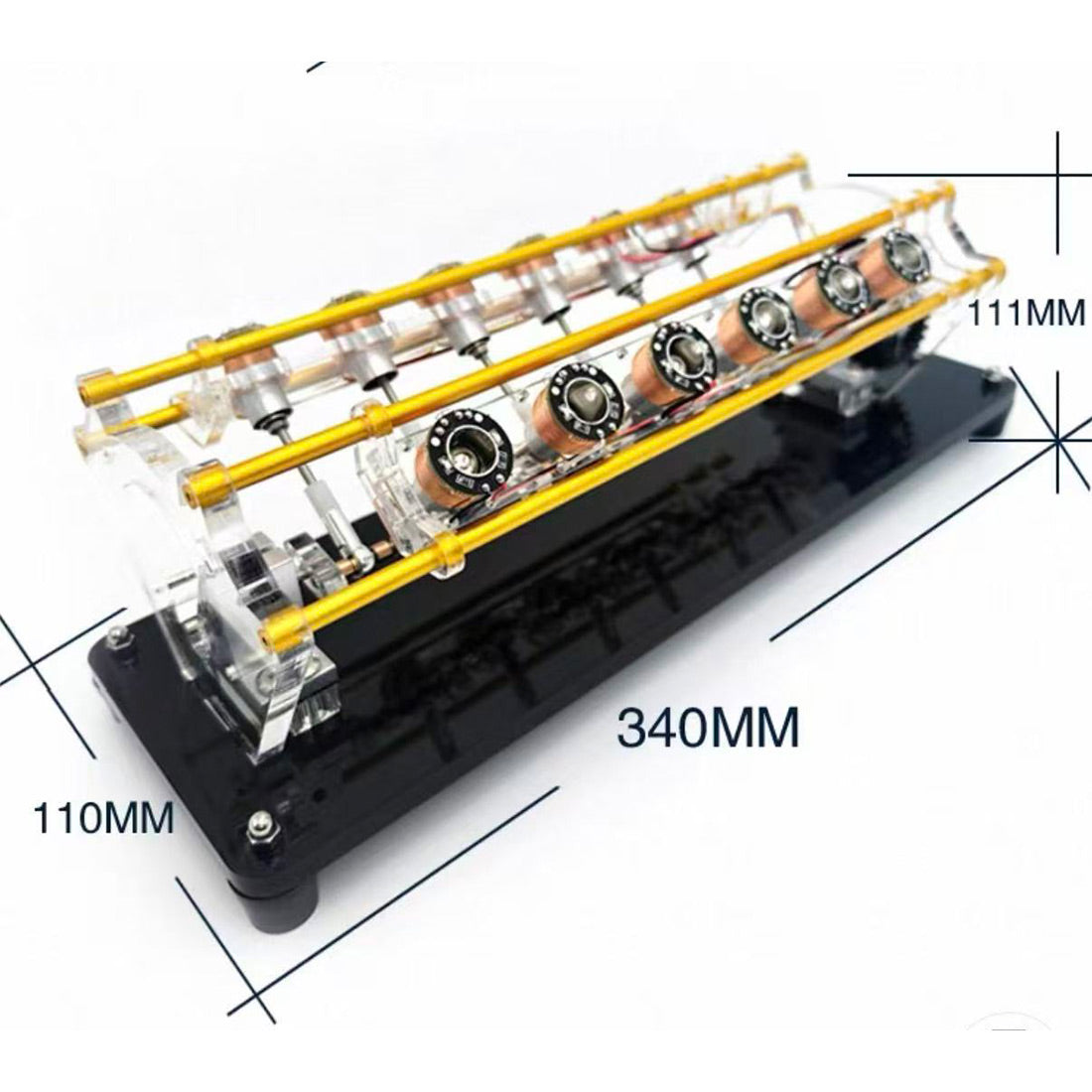 Electromagnetic Engine Model, V12 Multi Cylinder Electromagnet Motor with Transparent Acrylic Structure, V-Type Engine Display for Physics Teaching and Mechanical Desktop Decoration - CUBERTIME
