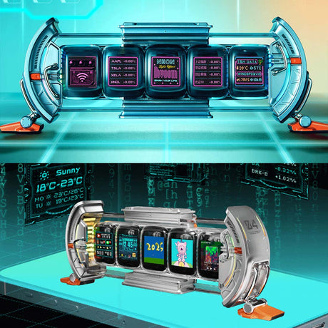 Times Gate Pixel Art Info Display Futuristic NIXIE Tube Style Clock(Glowing Silver)