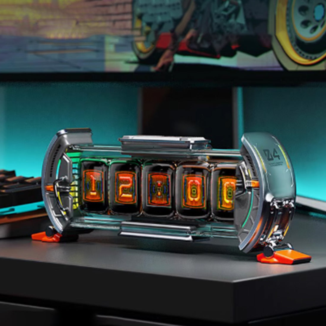 Times Gate Pixel Art Info Display Futuristic NIXIE Tube Style Clock(Glowing Silver)