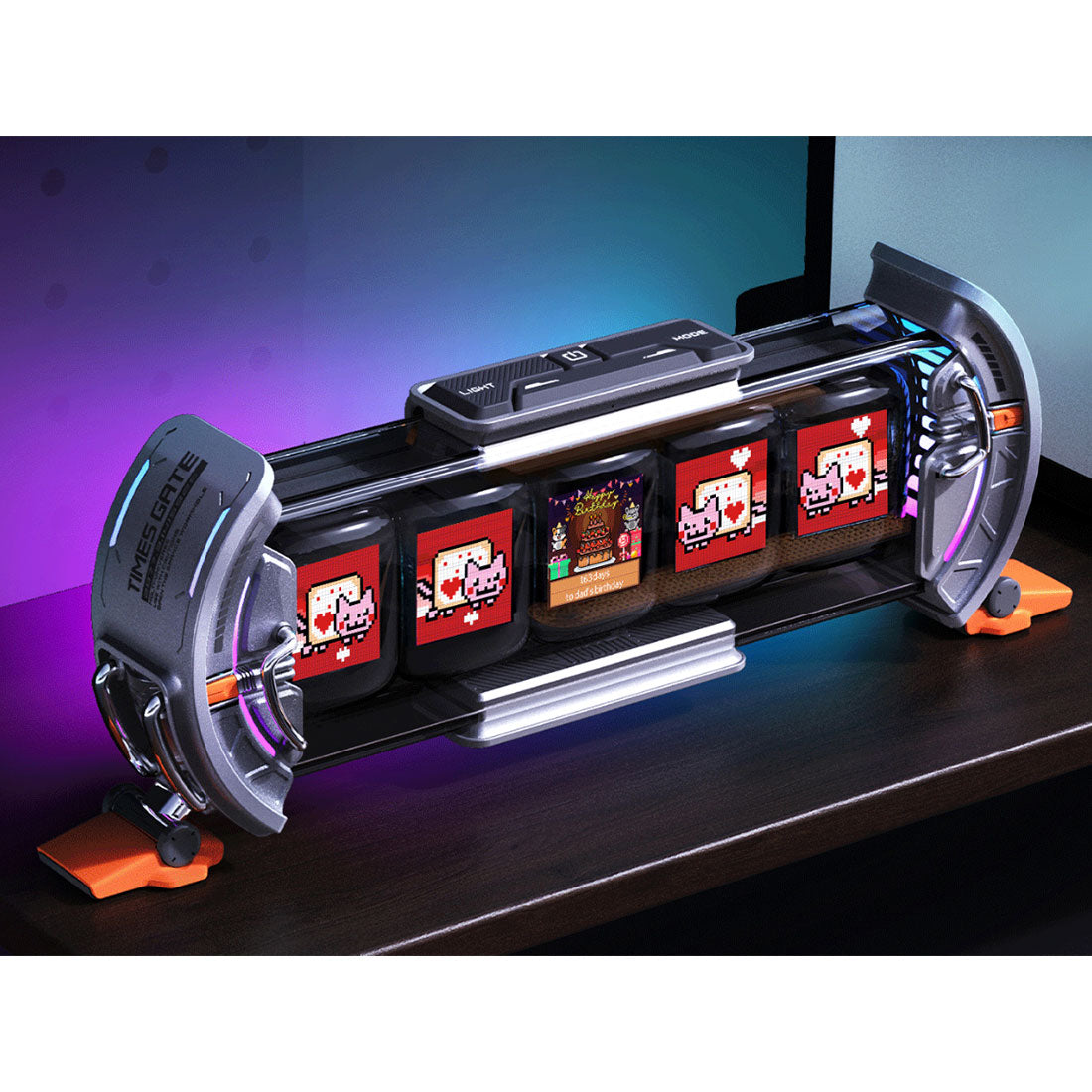 Times Gate Pixel Art Info Display Futuristic NIXIE Tube Style Clock(Glowing Silver)
