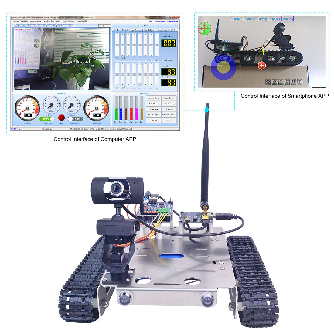 GFS Microcontroller Intelligent Robot Car Kit with WiFi & Bluetooth Connectivity, Video Transmission - Compatible with Arduino-UNO, Raspberry-Pi - cubertime
