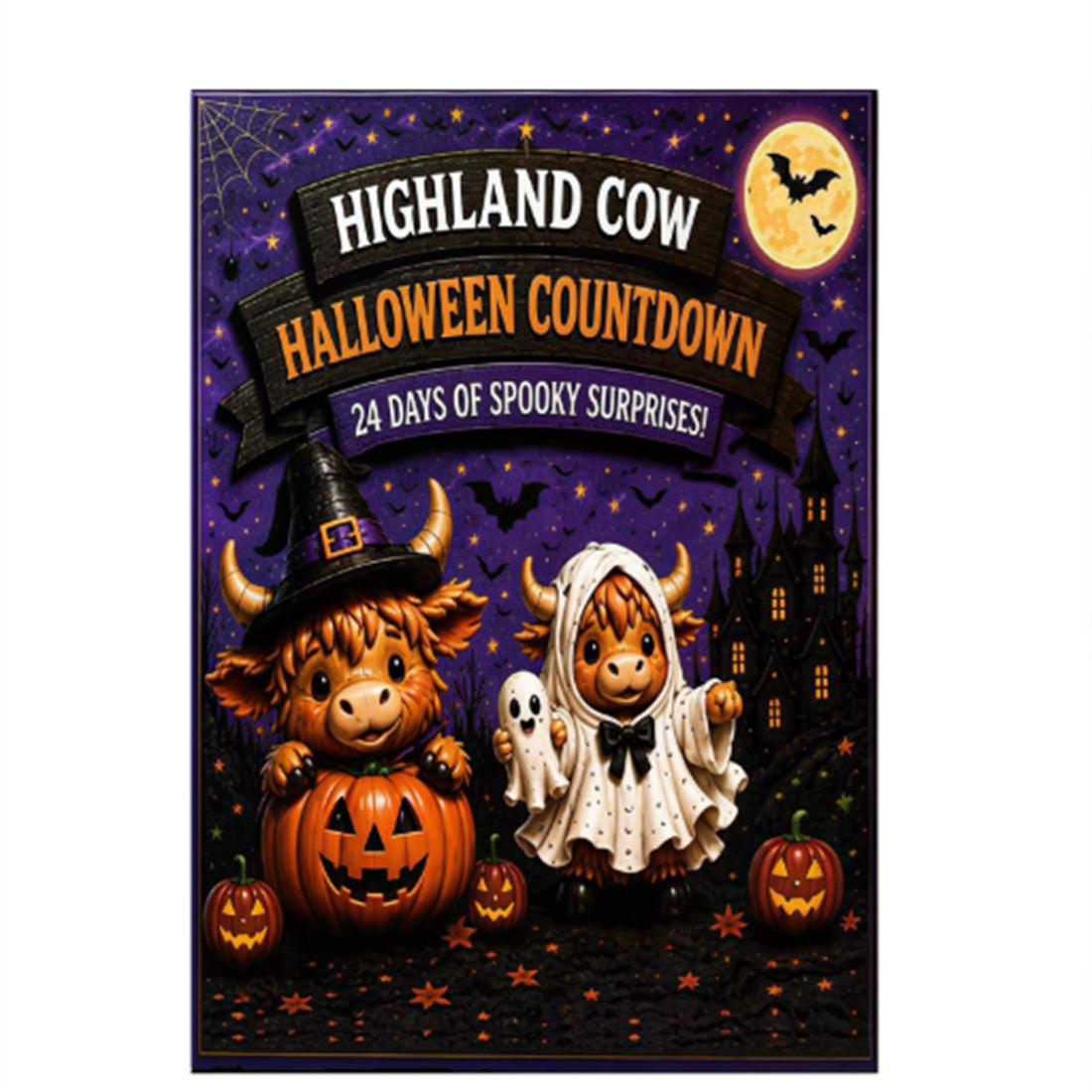 Halloween Long-Haired Cow 24-Day Countdown Surprise Box Mini Figure Set, Holiday Advent Calendar Mystery Bag Collection for Party Favors and Desktop Display - cubertime