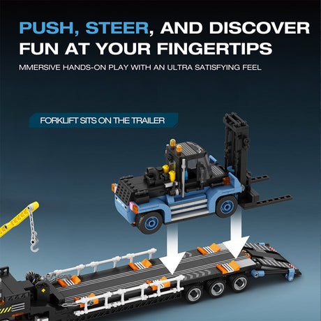 Heavy-Duty Engineering Transport Truck Building Block Set, Tractor with Knuckle Boom Crane, Lowboy Trailer and Forklift, Modular Construction Display Kit (1404PCS) - cubertime