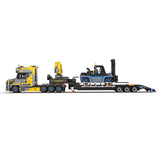 Heavy-Duty Engineering Transport Truck Building Block Set, Tractor with Knuckle Boom Crane, Lowboy Trailer and Forklift, Modular Construction Display Kit (1404PCS) - cubertime