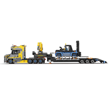 Heavy-Duty Engineering Transport Truck Building Block Set, Tractor with Knuckle Boom Crane, Lowboy Trailer and Forklift, Modular Construction Display Kit (1404PCS) - cubertime
