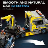 Heavy-Duty Engineering Transport Truck Building Block Set, Tractor with Knuckle Boom Crane, Lowboy Trailer and Forklift, Modular Construction Display Kit (1404PCS) - cubertime