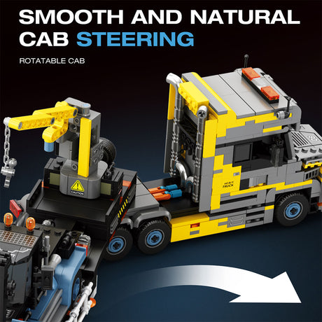 Heavy-Duty Engineering Transport Truck Building Block Set, Tractor with Knuckle Boom Crane, Lowboy Trailer and Forklift, Modular Construction Display Kit (1404PCS) - cubertime