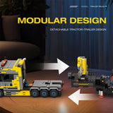 Heavy-Duty Engineering Transport Truck Building Block Set, Tractor with Knuckle Boom Crane, Lowboy Trailer and Forklift, Modular Construction Display Kit (1404PCS) - cubertime