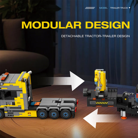 Heavy-Duty Engineering Transport Truck Building Block Set, Tractor with Knuckle Boom Crane, Lowboy Trailer and Forklift, Modular Construction Display Kit (1404PCS) - cubertime
