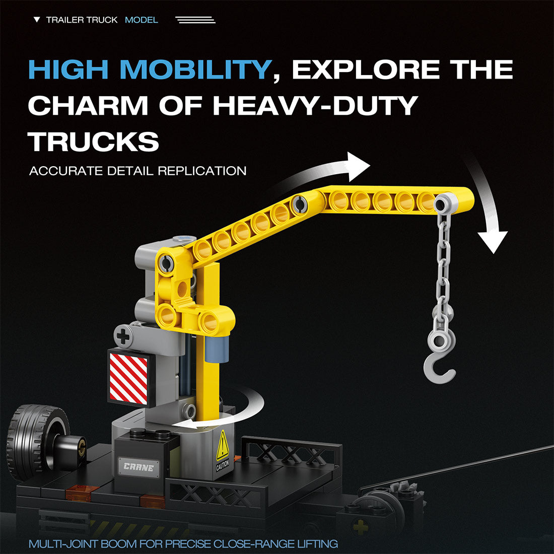 Heavy-Duty Engineering Transport Truck Building Block Set, Tractor with Knuckle Boom Crane, Lowboy Trailer and Forklift, Modular Construction Display Kit (1404PCS) - cubertime