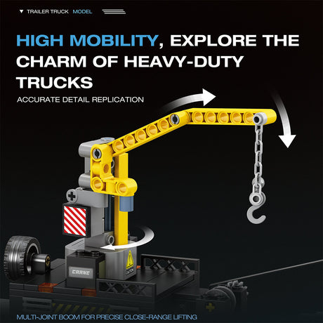 Heavy-Duty Engineering Transport Truck Building Block Set, Tractor with Knuckle Boom Crane, Lowboy Trailer and Forklift, Modular Construction Display Kit (1404PCS) - cubertime