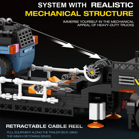Heavy-Duty Engineering Transport Truck Building Block Set, Tractor with Knuckle Boom Crane, Lowboy Trailer and Forklift, Modular Construction Display Kit (1404PCS) - cubertime