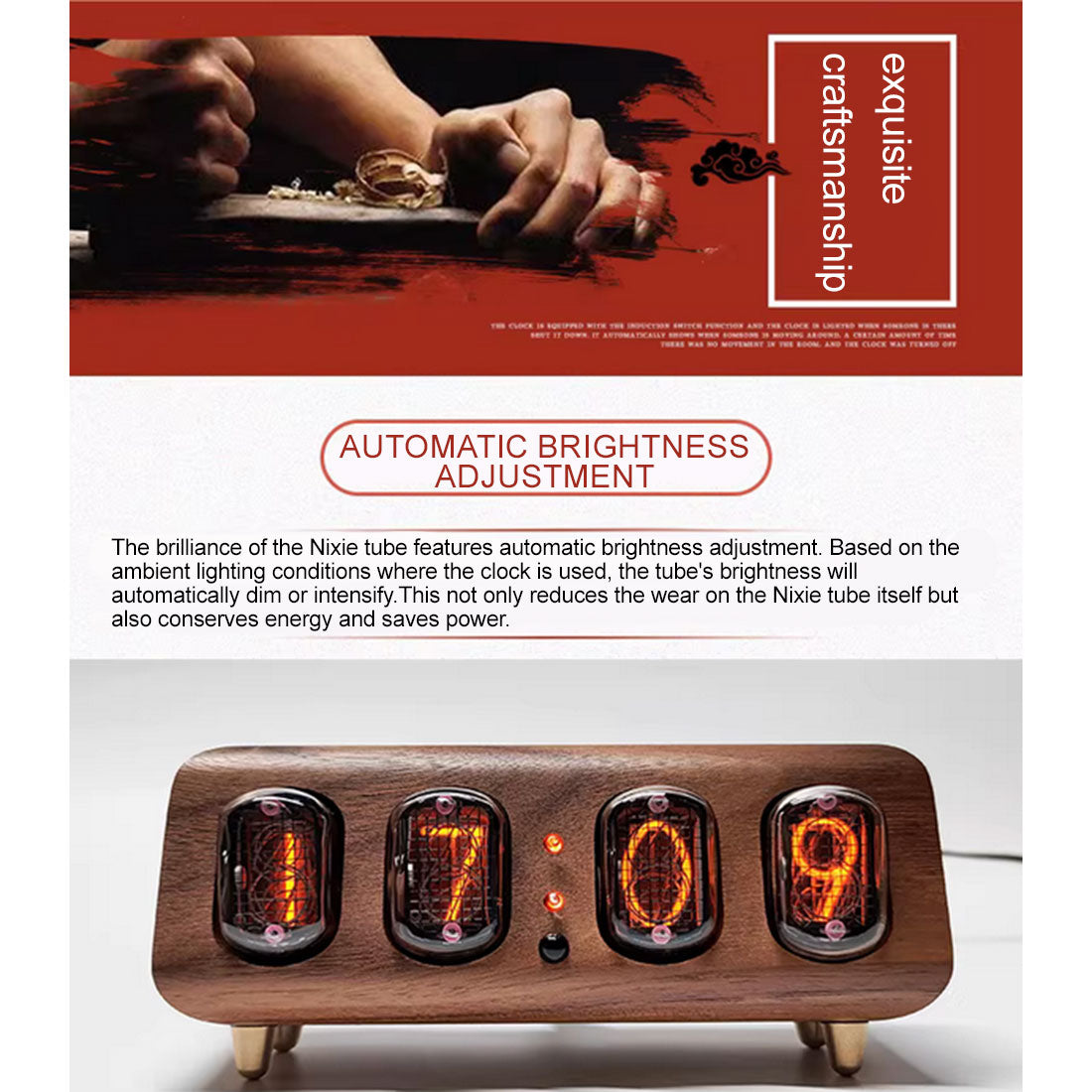IN12 Nixie Tube Clock, Minimalist Bluetooth Alarm Clock - cubertime