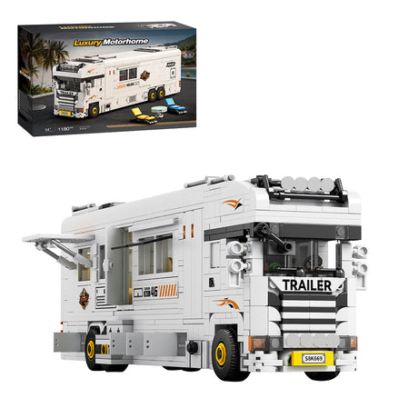 Luxury Motorhome Building Blocks Model Kit, Recreational Vehicle Camper Construction Set with Detailed Interior and Interactive Features Display (1180PCS) - cubertime