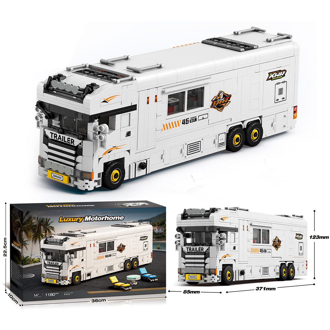 Luxury Motorhome Building Blocks Model Kit, Recreational Vehicle Camper Construction Set with Detailed Interior and Interactive Features Display (1180PCS) - cubertime