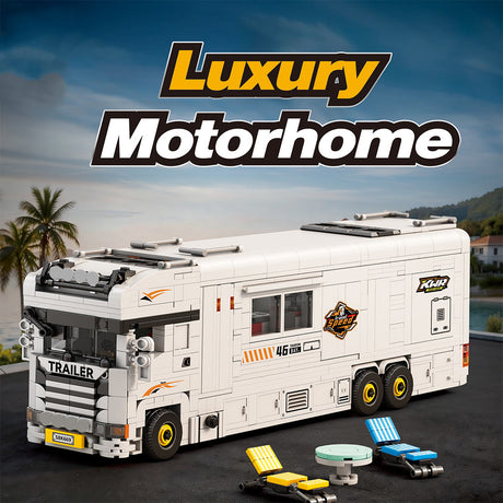 Luxury Motorhome Building Blocks Model Kit, Recreational Vehicle Camper Construction Set with Detailed Interior and Interactive Features Display (1180PCS) - cubertime