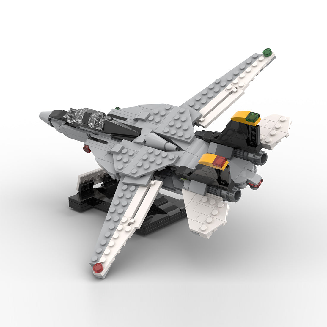MOC-216209 1/72 Scale F-14 Tomcat Fighter Aircraft Building Block Set, Variable-Sweep Wing Military Aircraft Model with Display Stand (394PCS) - cubertime