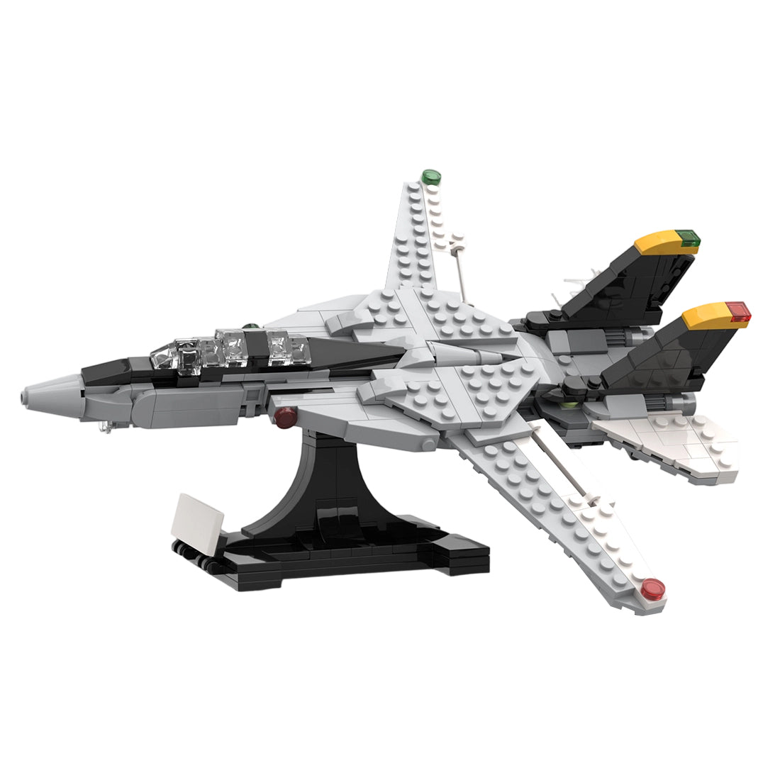 MOC-216209 1/72 Scale F-14 Tomcat Fighter Aircraft Building Block Set, Variable-Sweep Wing Military Aircraft Model with Display Stand (394PCS) - cubertime
