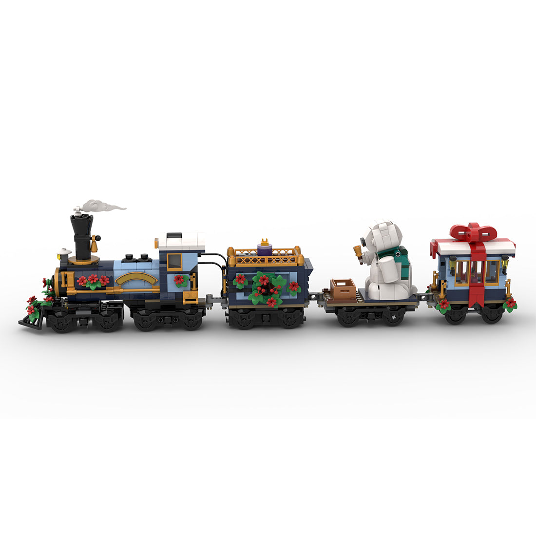 MOC-249783 Holiday Train Building Block Set, Seasonal Sightseeing Railway Car Model Kit, Christmas Festive Passenger Train Display Model (910PCS/Dynamic Version) - cubertime