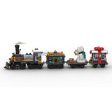 MOC-249783 Holiday Train Building Block Set, Seasonal Sightseeing Railway Car Model Kit, Christmas Festive Passenger Train Display Model (910PCS/Dynamic Version) - cubertime