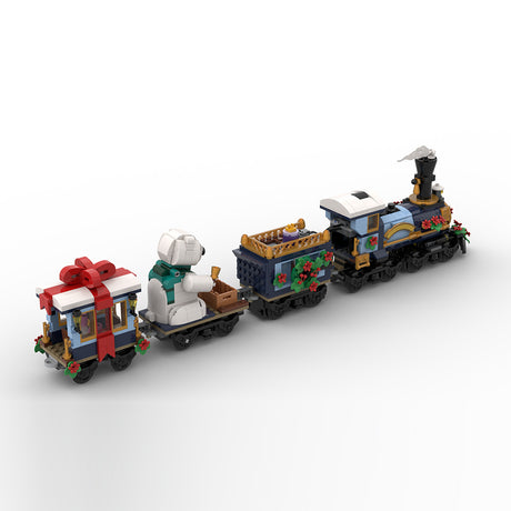 MOC-249783 Holiday Train Building Block Set, Seasonal Sightseeing Railway Car Model Kit, Christmas Festive Passenger Train Display Model (910PCS/Dynamic Version) - cubertime