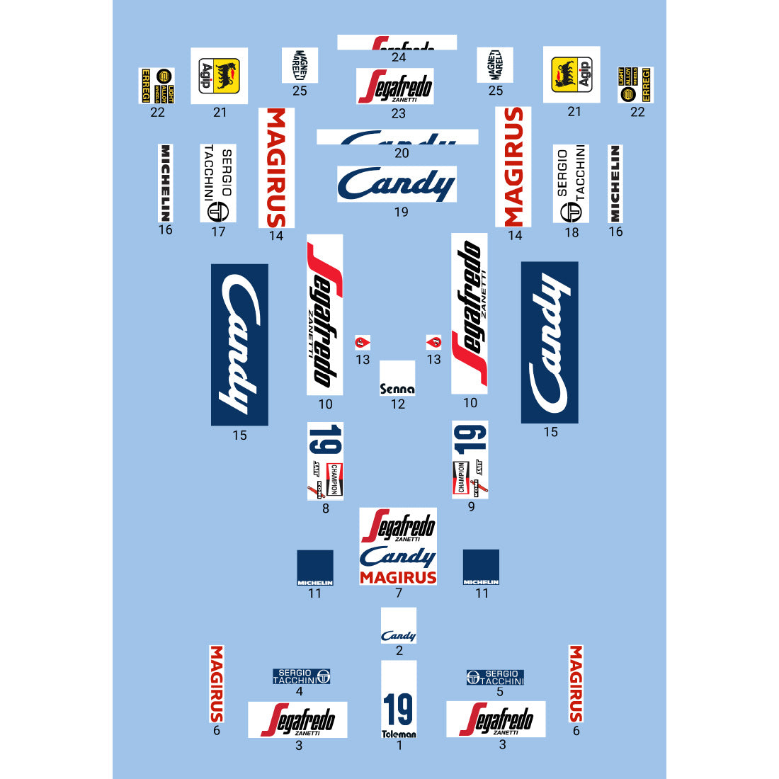 MOC-251154 1/16 Scale Toleman TG184 1984 F1 Monaco GP Race Car Model Building Blocks Set(737PCS/White & Blue) - cubertime