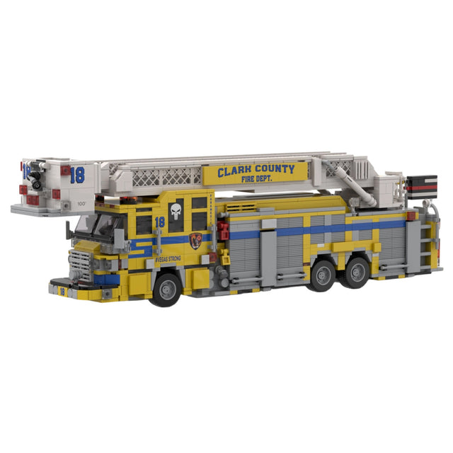 MOC-252194 Aerial Ladder Fire Truck Building Blocks Set, Urban Emergency Vehicle Model with Extendable Ladder, Equipment Compartments and Realistic Firefighting Details(1783PCS) - CUBERTIME