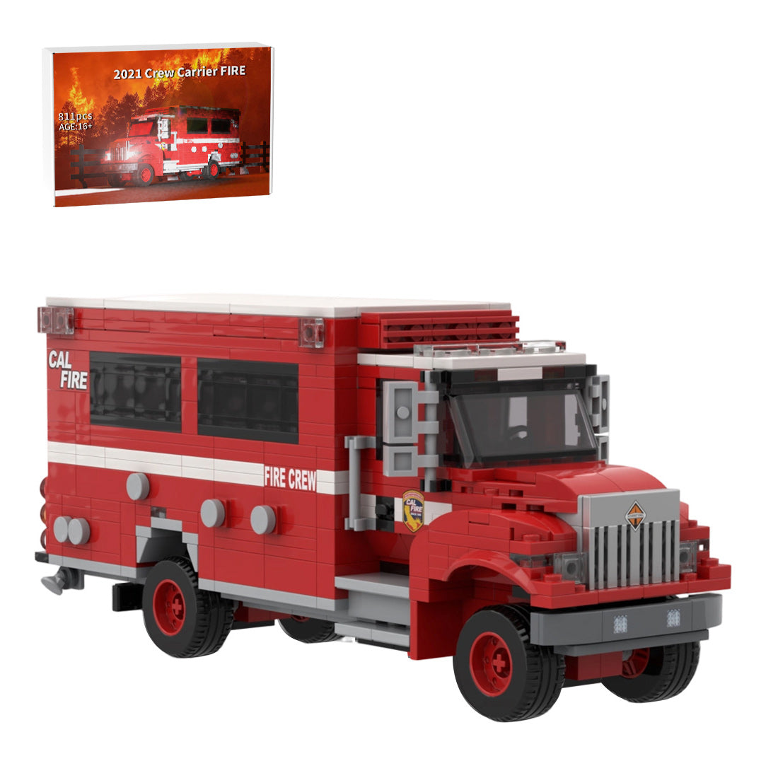 MOC-252487 Crew Carrier Fire Truck Building Blocks Set, Forest Firefighting Personnel Transport Vehicle Model(811PCS)