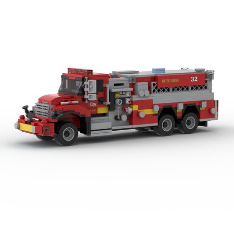MOC-254855 Fire Tanker Truck Building Blocks Set, City Water Supply Vehicle Model with Large Water Tank, Equipment Compartments and Realistic Mechanical Details(875PCS) - CUBERTIME