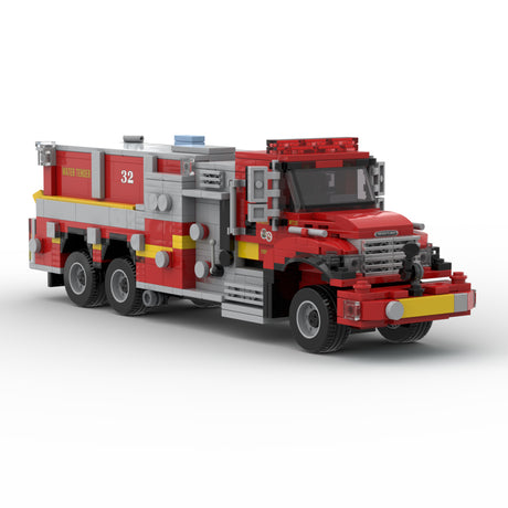 MOC-254855 Fire Tanker Truck Building Blocks Set, City Water Supply Vehicle Model with Large Water Tank, Equipment Compartments and Realistic Mechanical Details(875PCS) - CUBERTIME