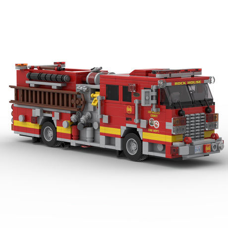MOC-255001 Heavy Duty Fire Truck Building Blocks Set, Firefighter Vehicle Model Kit with Equipment Compartments, Pump Panels and Mechanical Details for Adults(1141PCS/Includes 3 stickers) - cubertime