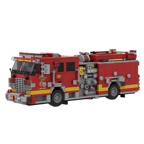 MOC-255001 Heavy Duty Fire Truck Building Blocks Set, Firefighter Vehicle Model Kit with Equipment Compartments, Pump Panels and Mechanical Details for Adults(1141PCS/Includes 3 stickers) - cubertime