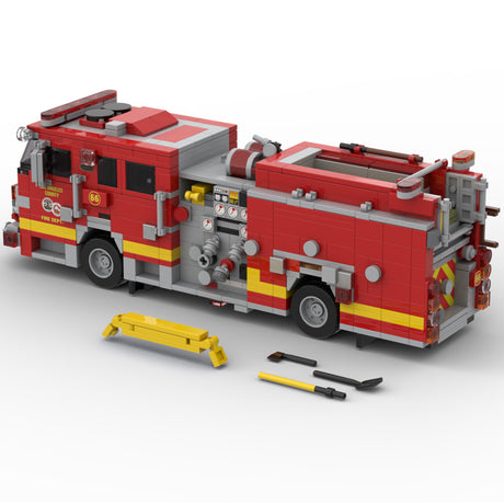 MOC-255001 Heavy Duty Fire Truck Building Blocks Set, Firefighter Vehicle Model Kit with Equipment Compartments, Pump Panels and Mechanical Details for Adults(1141PCS/Includes 3 stickers) - cubertime