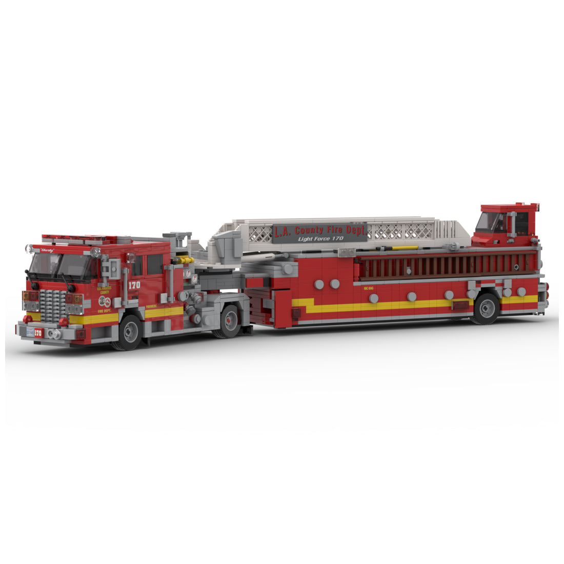 MOC-256302 Aerial Ladder Fire Truck Building Blocks Set, City Emergency Vehicle Model Kit with Extendable Ladder and Realistic Firefighting Details(1752PCS) - cubertime