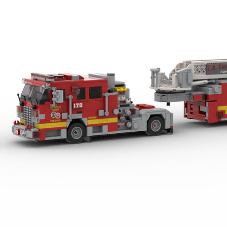 MOC-256302 Aerial Ladder Fire Truck Building Blocks Set, City Emergency Vehicle Model Kit with Extendable Ladder and Realistic Firefighting Details(1752PCS) - cubertime