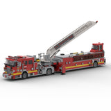 MOC-256302 Aerial Ladder Fire Truck Building Blocks Set, City Emergency Vehicle Model Kit with Extendable Ladder and Realistic Firefighting Details(1752PCS) - cubertime